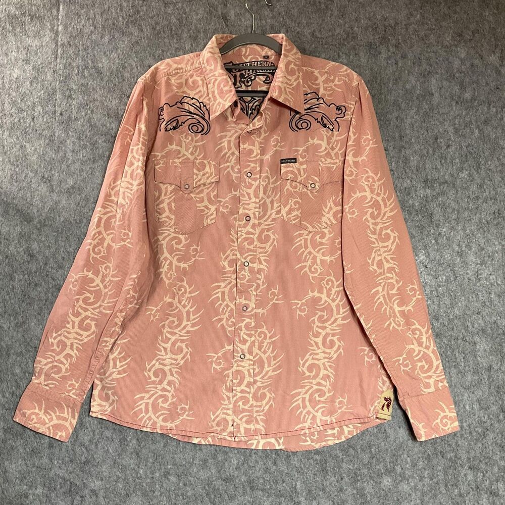 Southern Thread Shirt Men Medium Geometric Western Pearl Snap Embroidered Cowboy